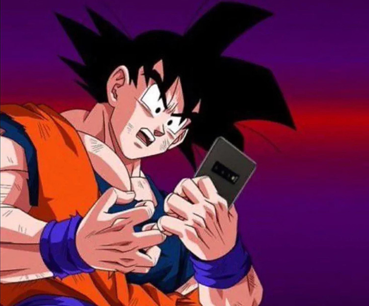 goku on phone confused