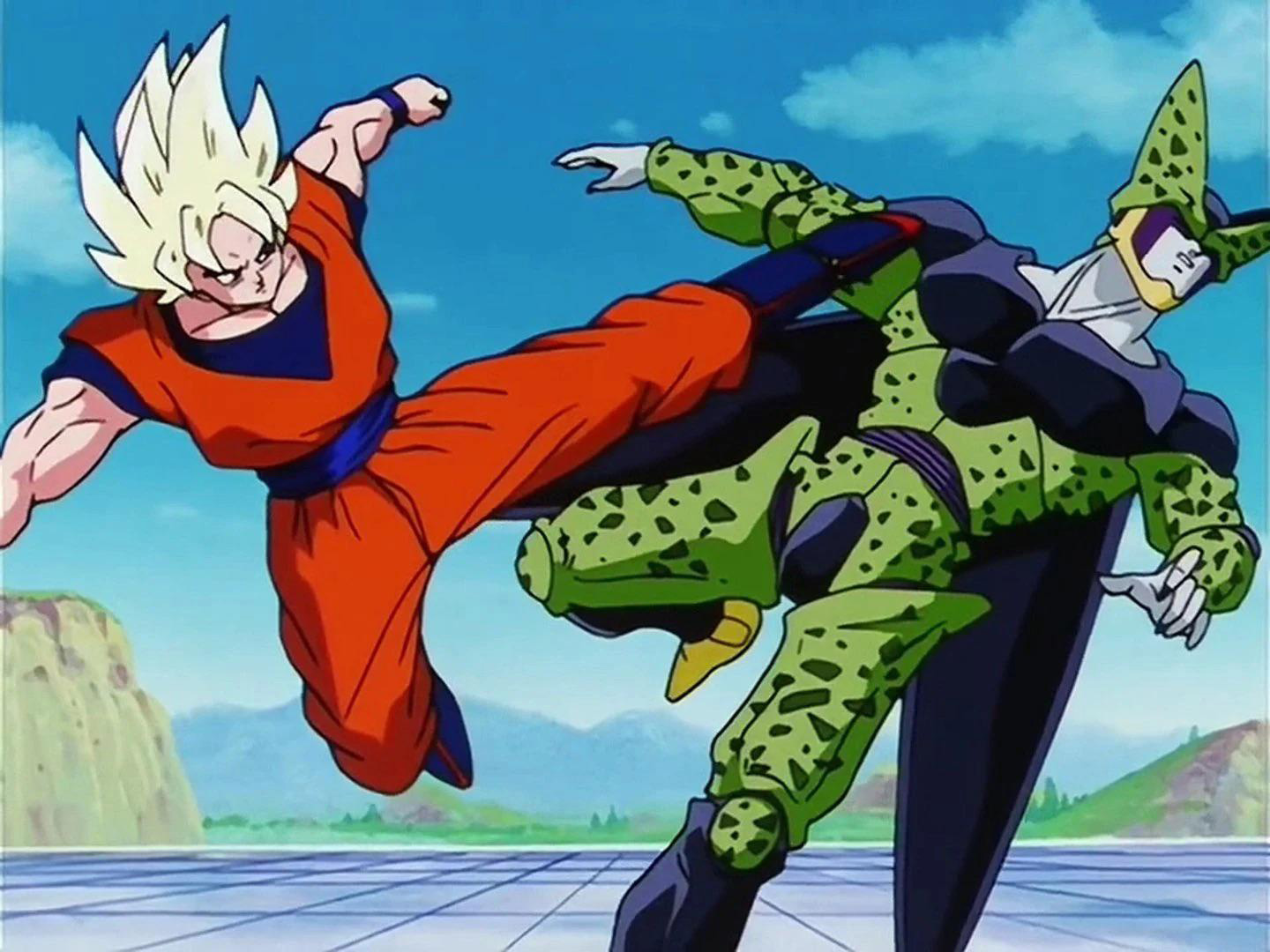 dragonball z goku and cell fighting in a tournament
