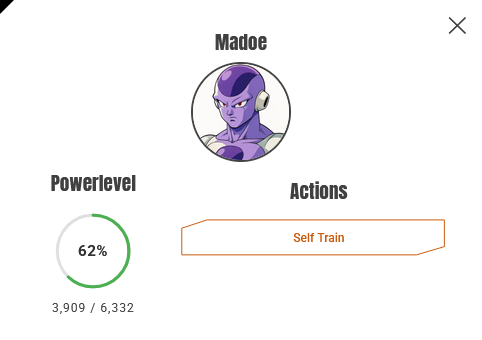 Planet Mado Browser-Based DBZ MMORPG Character Page Screenshot